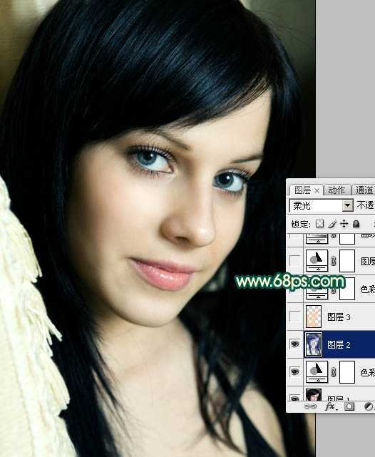 ‘Photoshop将美女图片调成暗调橙绿色‘