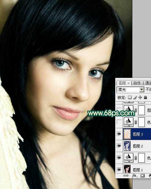 ‘Photoshop将美女图片调成暗调橙绿色‘