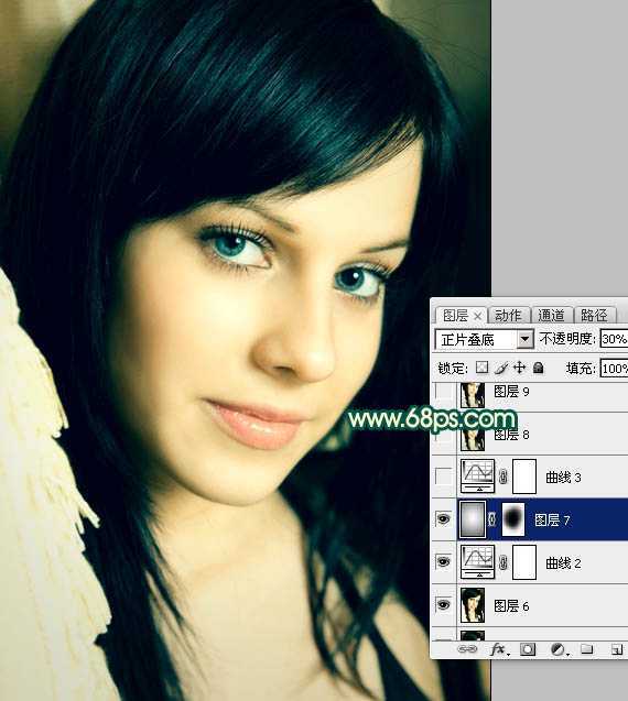 ‘Photoshop将美女图片调成暗调橙绿色‘