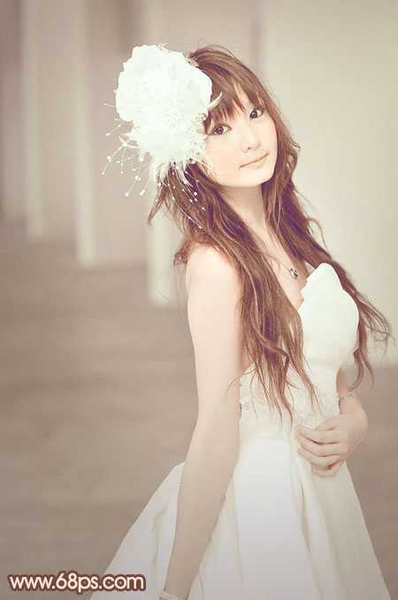 ‘Photoshop将美女婚片调成柔美的淡褐色‘
