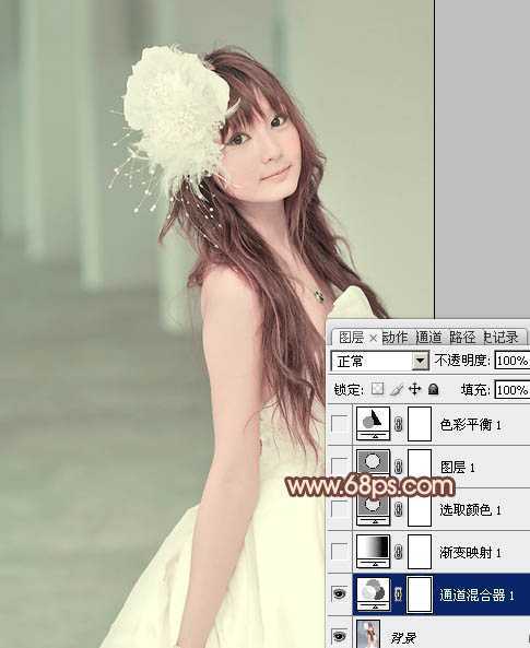 ‘Photoshop将美女婚片调成柔美的淡褐色‘