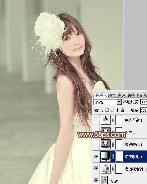 ‘Photoshop将美女婚片调成柔美的淡褐色‘