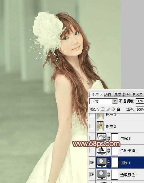 ‘Photoshop将美女婚片调成柔美的淡褐色‘
