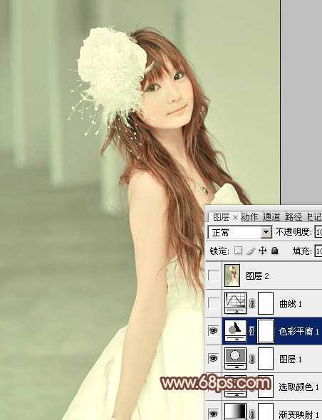 ‘Photoshop将美女婚片调成柔美的淡褐色‘