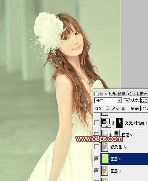 ‘Photoshop将美女婚片调成柔美的淡褐色‘