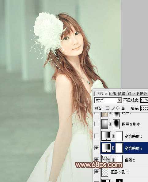 ‘Photoshop将美女婚片调成柔美的淡褐色‘