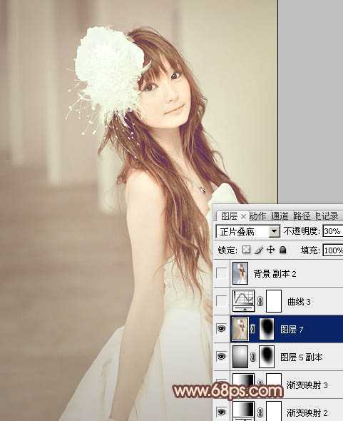 ‘Photoshop将美女婚片调成柔美的淡褐色‘