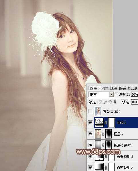 ‘Photoshop将美女婚片调成柔美的淡褐色‘