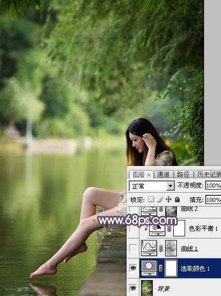 ‘Photoshop使用调色与渲染工具打造出梦幻的绿紫色水景人物图片‘