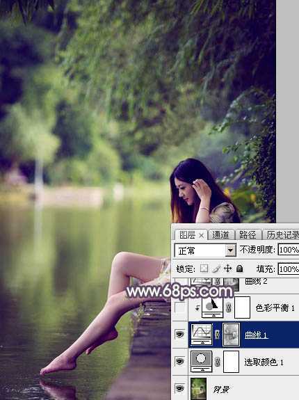 ‘Photoshop使用调色与渲染工具打造出梦幻的绿紫色水景人物图片‘