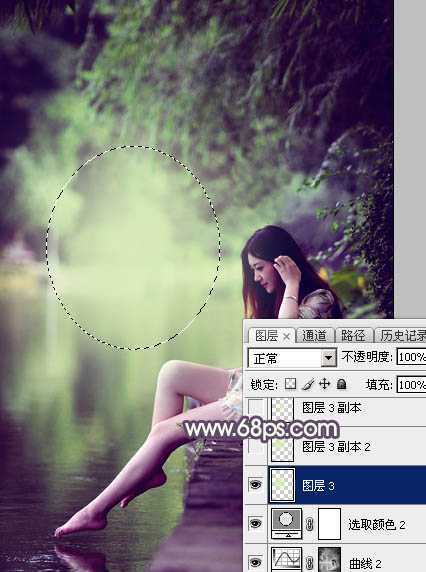 ‘Photoshop使用调色与渲染工具打造出梦幻的绿紫色水景人物图片‘