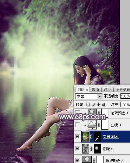 ‘Photoshop使用调色与渲染工具打造出梦幻的绿紫色水景人物图片‘