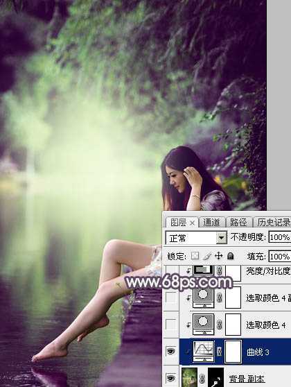 ‘Photoshop使用调色与渲染工具打造出梦幻的绿紫色水景人物图片‘