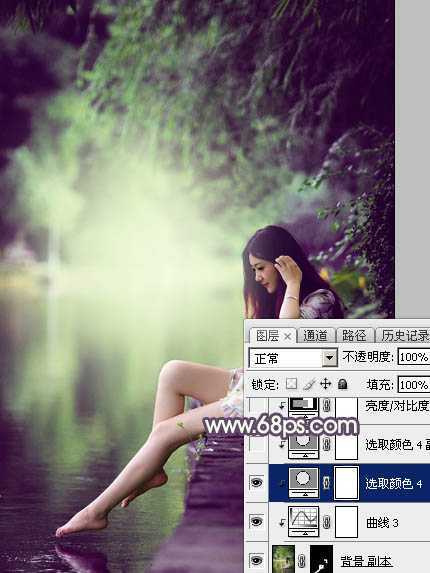 ‘Photoshop使用调色与渲染工具打造出梦幻的绿紫色水景人物图片‘