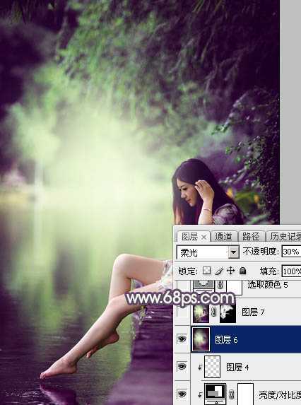 ‘Photoshop使用调色与渲染工具打造出梦幻的绿紫色水景人物图片‘