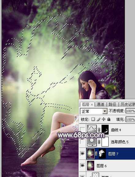 ‘Photoshop使用调色与渲染工具打造出梦幻的绿紫色水景人物图片‘