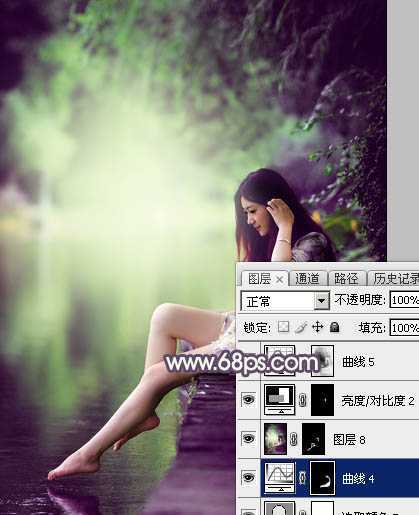 ‘Photoshop使用调色与渲染工具打造出梦幻的绿紫色水景人物图片‘