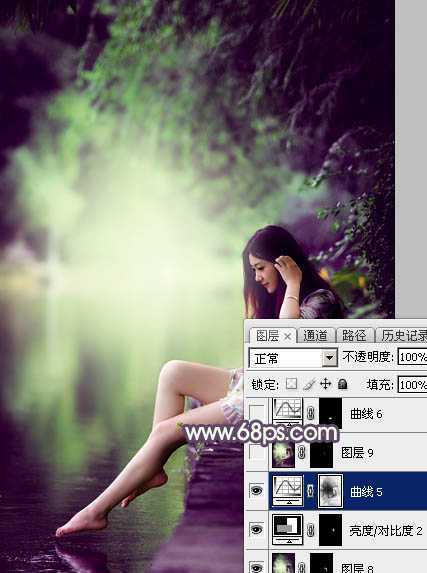 ‘Photoshop使用调色与渲染工具打造出梦幻的绿紫色水景人物图片‘