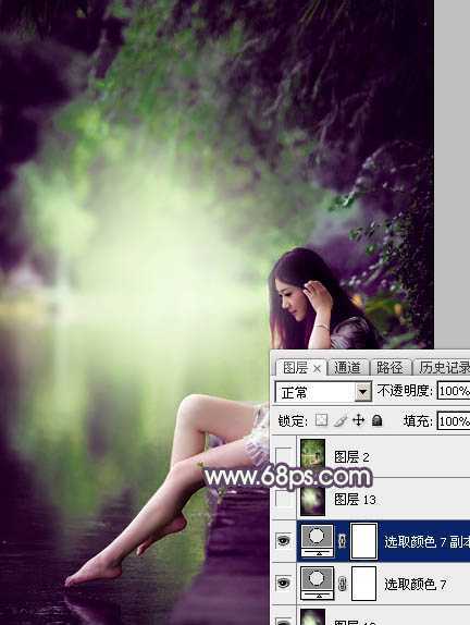 ‘Photoshop使用调色与渲染工具打造出梦幻的绿紫色水景人物图片‘