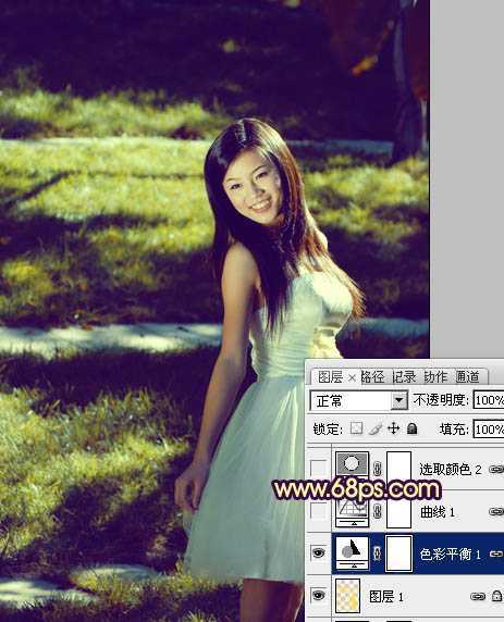 ‘Photosho将晨曦中灿烂的美女图片打造出橙蓝色效果‘