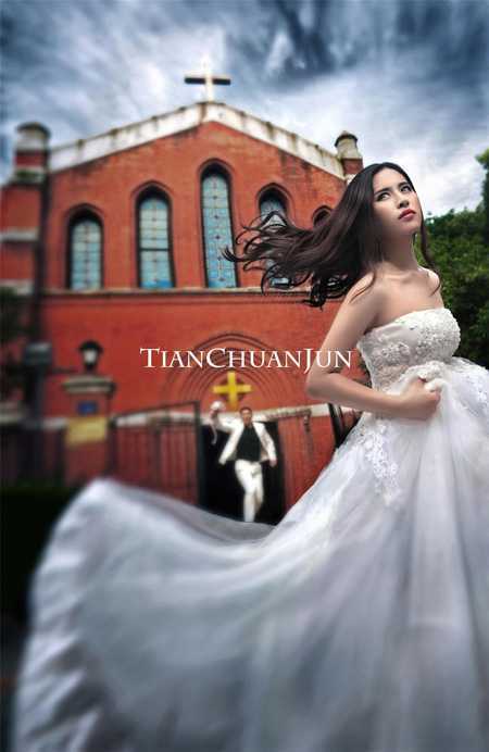 ‘Photoshop为建筑婚片磨皮打造大气的暗冷色复古效果‘