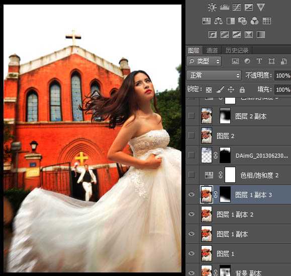 ‘Photoshop为建筑婚片磨皮打造大气的暗冷色复古效果‘