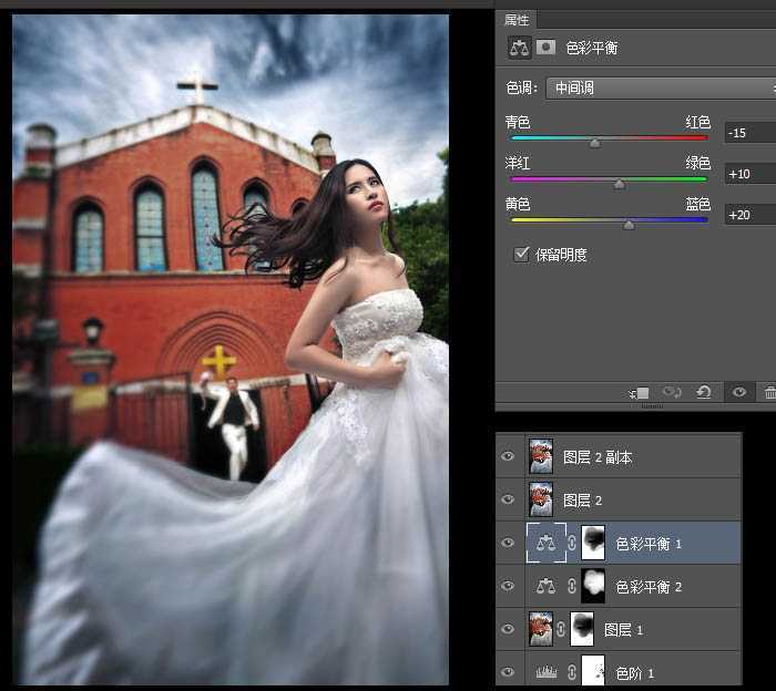 ‘Photoshop为建筑婚片磨皮打造大气的暗冷色复古效果‘