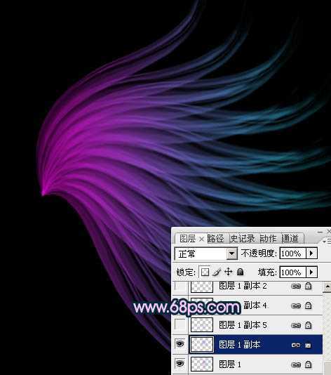 ‘Photoshop将打造出非常奇幻的淡紫色光丝翅膀效果‘
