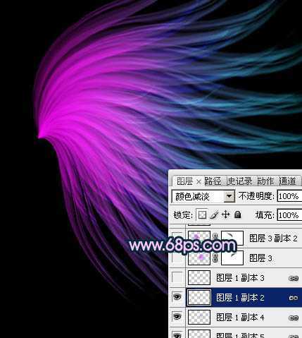 ‘Photoshop将打造出非常奇幻的淡紫色光丝翅膀效果‘