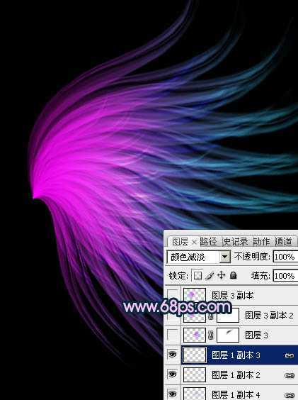 ‘Photoshop将打造出非常奇幻的淡紫色光丝翅膀效果‘