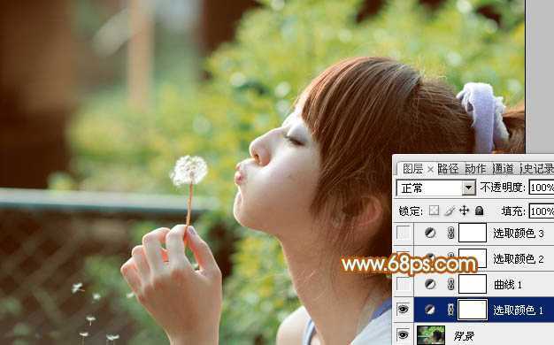 ‘Photoshop为公园美女图片增加柔和的黄褐色效果‘