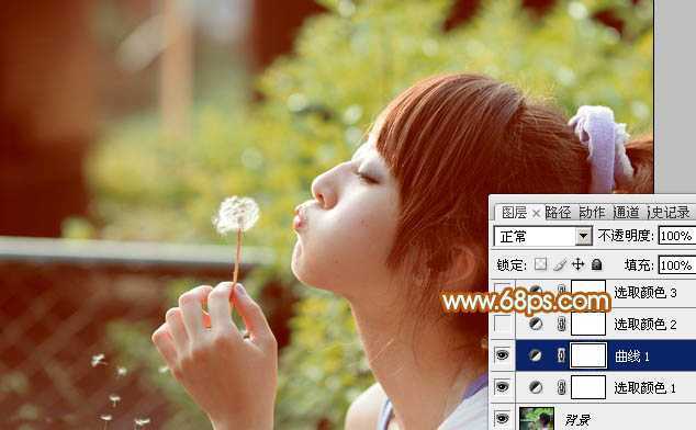 ‘Photoshop为公园美女图片增加柔和的黄褐色效果‘