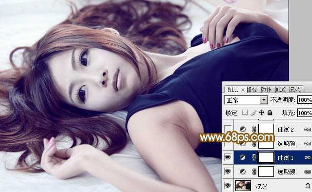 ‘Photoshop将室内美女图片增加淡淡的韩系红褐色‘