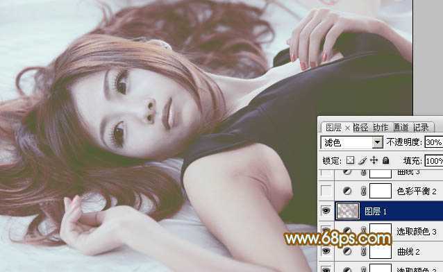 ‘Photoshop将室内美女图片增加淡淡的韩系红褐色‘