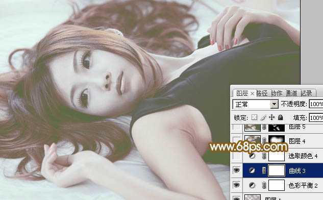 ‘Photoshop将室内美女图片增加淡淡的韩系红褐色‘