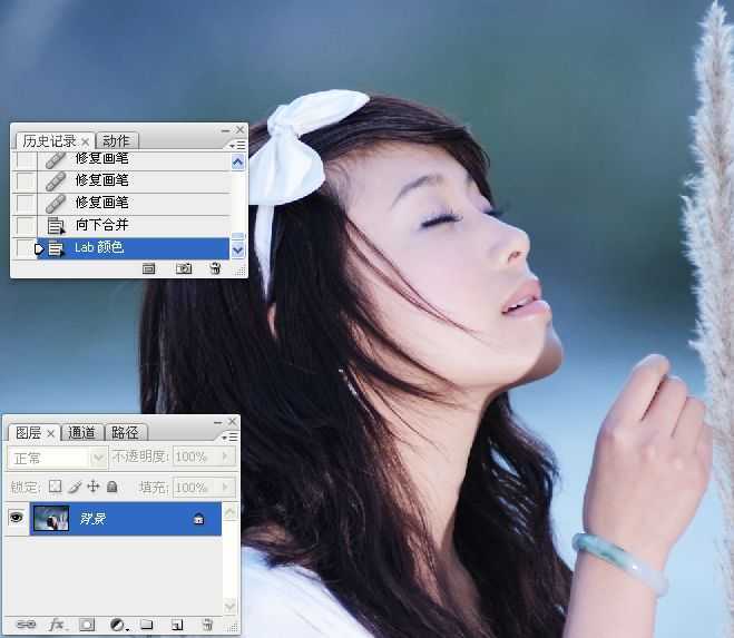 ‘Photoshop使用LAB模式为偏暗的美女图片调出通透的阿宝色效果‘