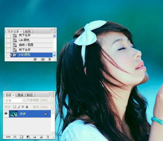 ‘Photoshop使用LAB模式为偏暗的美女图片调出通透的阿宝色效果‘
