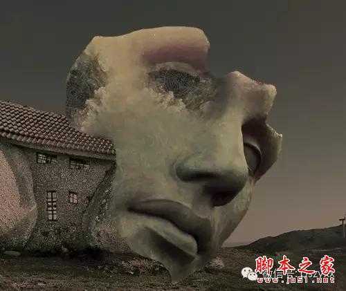 ‘用PS图片素材合成一个石屋前的老人抽象画‘