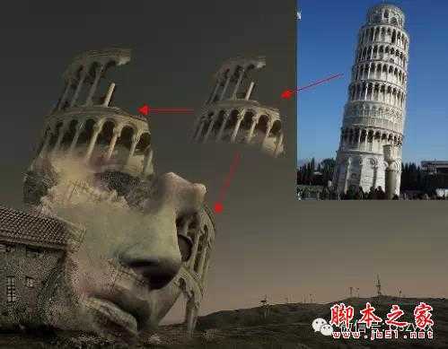 ‘用PS图片素材合成一个石屋前的老人抽象画‘