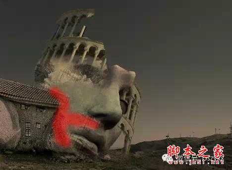 ‘用PS图片素材合成一个石屋前的老人抽象画‘