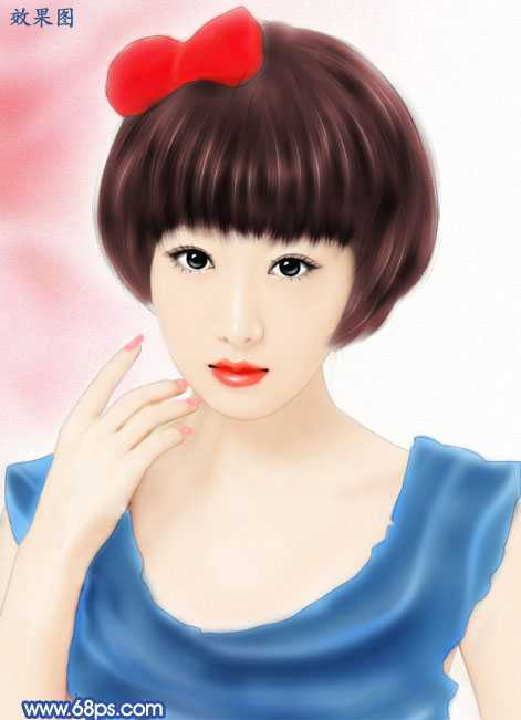 ‘photoshop下将美女图片转为甜美清纯的仿手绘效果(衣服变色)‘