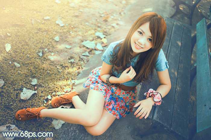 ‘Photoshop为公园美女图片打造出甜美的橙黄色效果‘