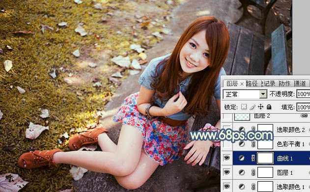 ‘Photoshop为公园美女图片打造出甜美的橙黄色效果‘