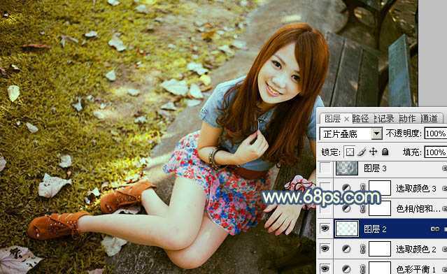 ‘Photoshop为公园美女图片打造出甜美的橙黄色效果‘