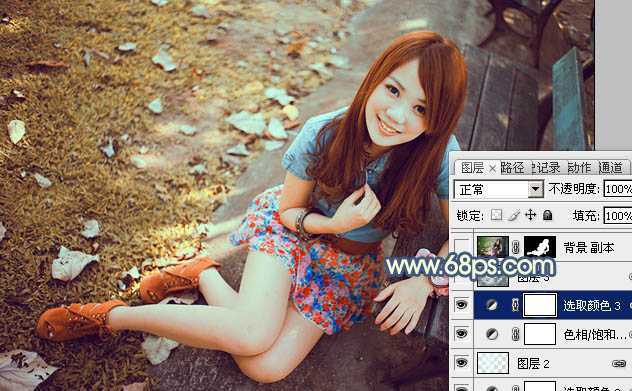 ‘Photoshop为公园美女图片打造出甜美的橙黄色效果‘