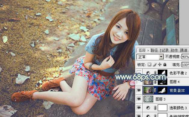 ‘Photoshop为公园美女图片打造出甜美的橙黄色效果‘