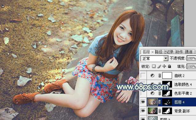 ‘Photoshop为公园美女图片打造出甜美的橙黄色效果‘