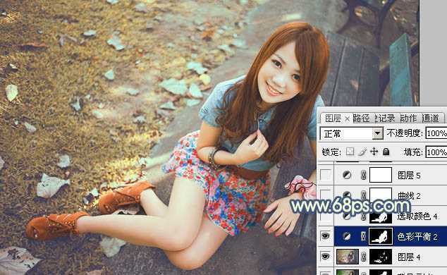 ‘Photoshop为公园美女图片打造出甜美的橙黄色效果‘