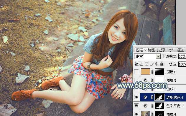 ‘Photoshop为公园美女图片打造出甜美的橙黄色效果‘
