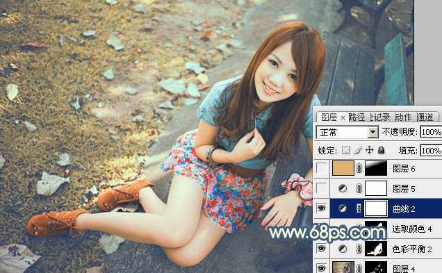 ‘Photoshop为公园美女图片打造出甜美的橙黄色效果‘